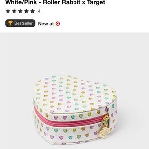 Roller Rabbit White Heart Print Jewelry Case with Pink Zipper